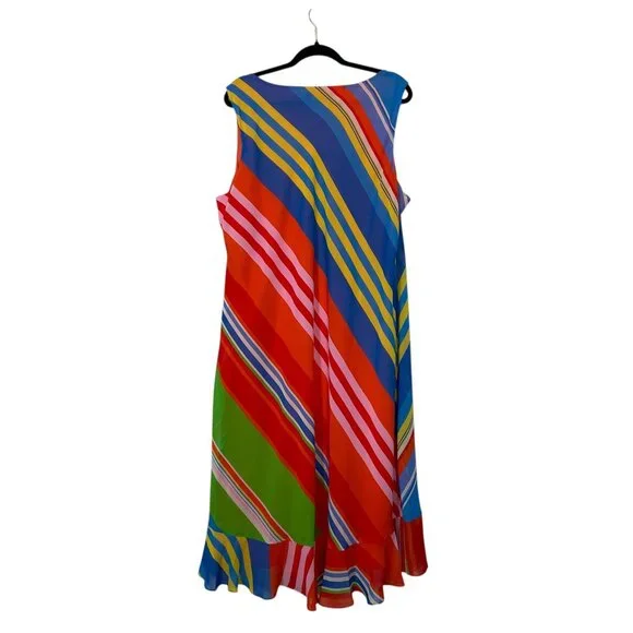 Lauren Ralph Lauren Dress 20W 2X Multi Color Layers Striped Whimsi Womens - Picture 2 of 9